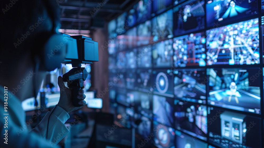 High-Tech Command Center with Multiple Digital Screens