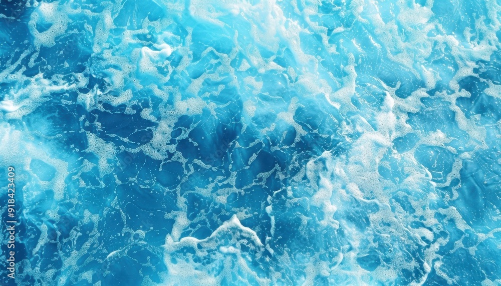 Blue ocean waves creating a foamy surface under bright sunlight Blue ocean waves creating a foamy surface under bright sunlight