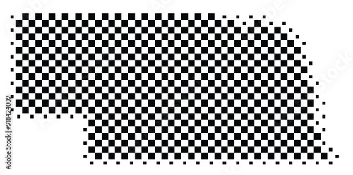 Abstract Map of the State Nebraska (US) showing the territory with a pattern of black squares like a chessboard