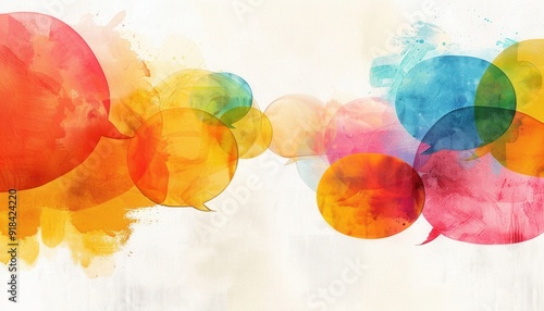 Colorful speech bubbles blending in abstract artwork showcasing communication and expression
