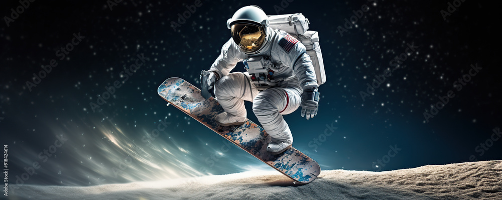 Naklejka premium An astronaut skateboards 