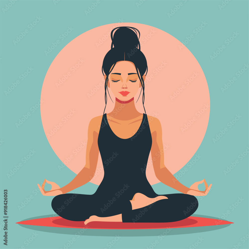 Flat vector illustration of a woman meditating in a calm, relaxed pose.
Flat vector illustration of a woman meditating in a calm, relaxed pose.