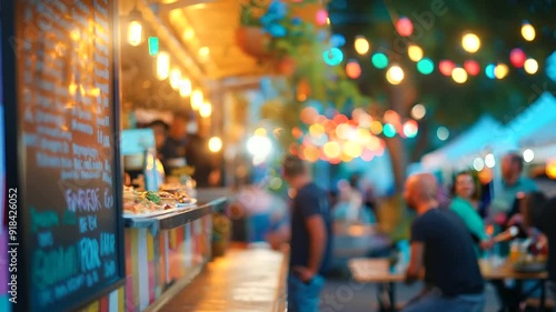 Wallpaper Mural Close-up of a food truck’s vibrant menu board with selective focus, blurred festival-goers enjoying live music in the background Torontodigital.ca