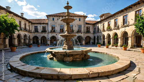 Cour intérieure avec fontaine historique en pierre photo