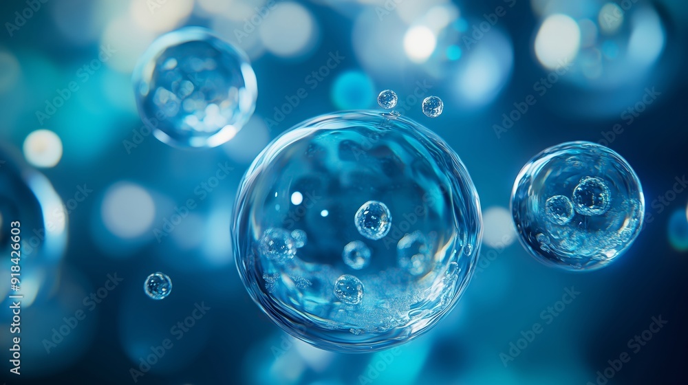 Mesmerizing Blue Bubbles and Droplets in Liquid Form Mesmerizing Blue Bubbles and Droplets in Liquid Form