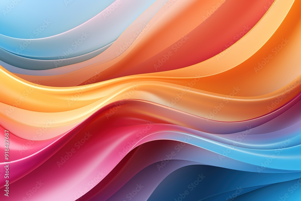 Abstract background with wavy lines in a gradient of blue, pink, orange, and yellow. Abstract background with wavy lines in a gradient of blue, pink, orange, and yellow.