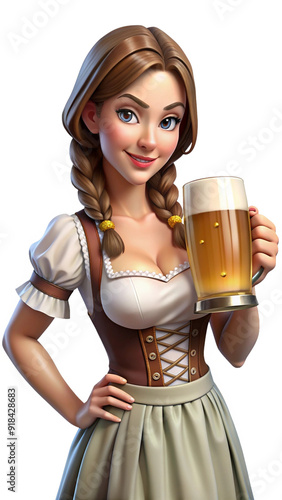 Cheerful Bavarian waitress in a dirndl