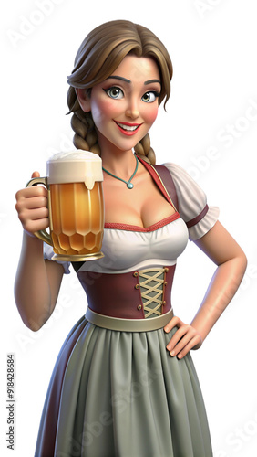 Cheerful Bavarian waitress in a dirndl