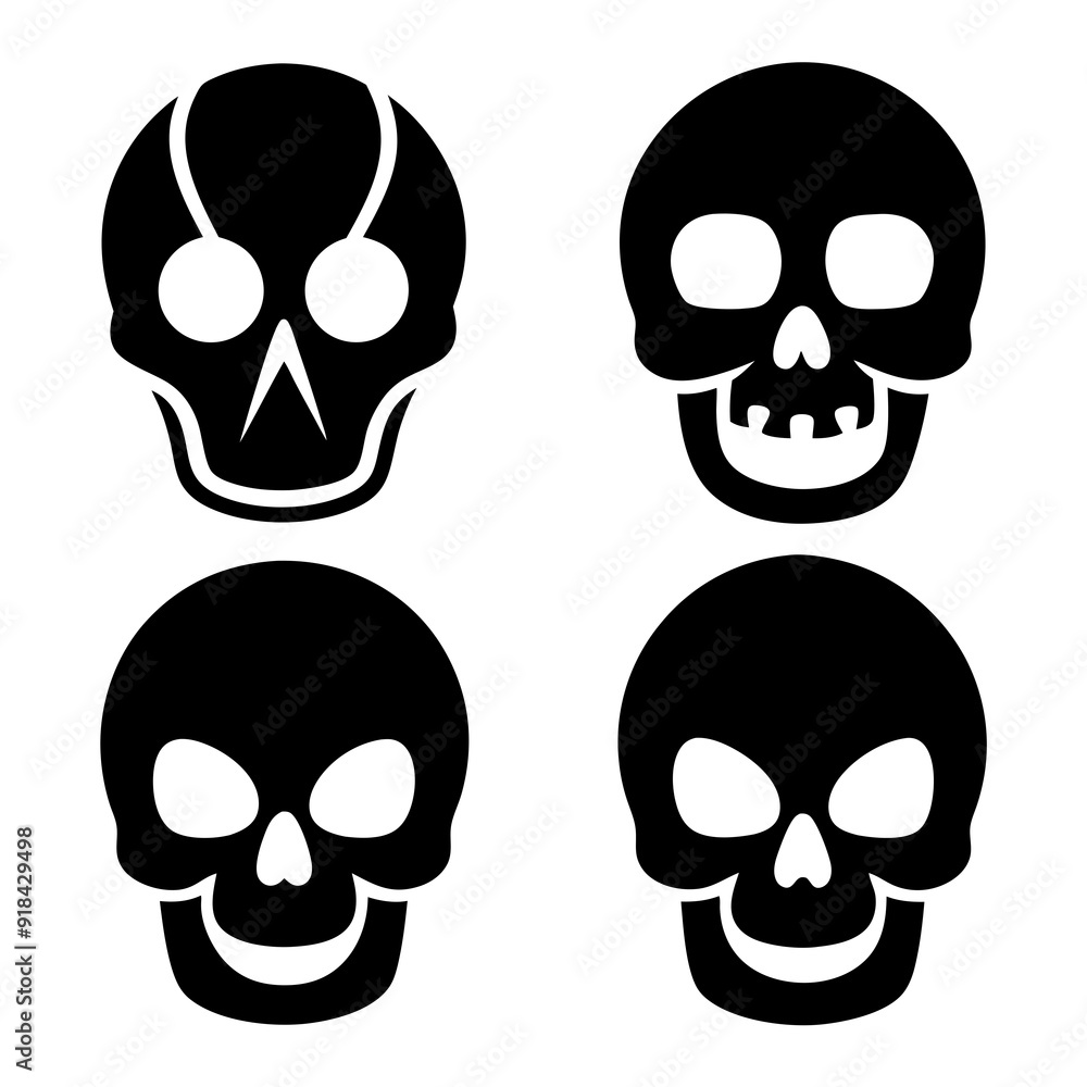 4 set skull icons silhouette vector illustration 4 set skull icons silhouette vector illustration