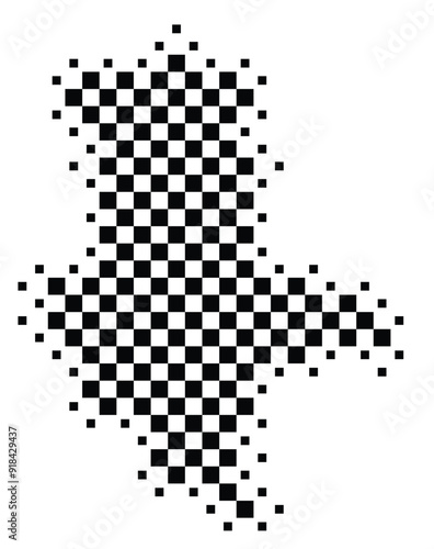 Abstract Map of the Bundesland Sachsen-Anhalt (DE) showing the territory with a pattern of black squares like a chessboard