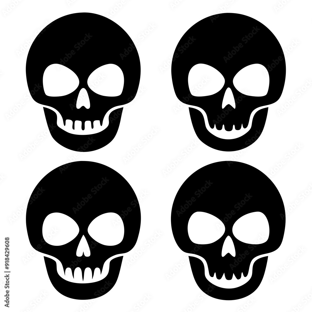 4 set skull icons silhouette vector illustration 4 set skull icons silhouette vector illustration
