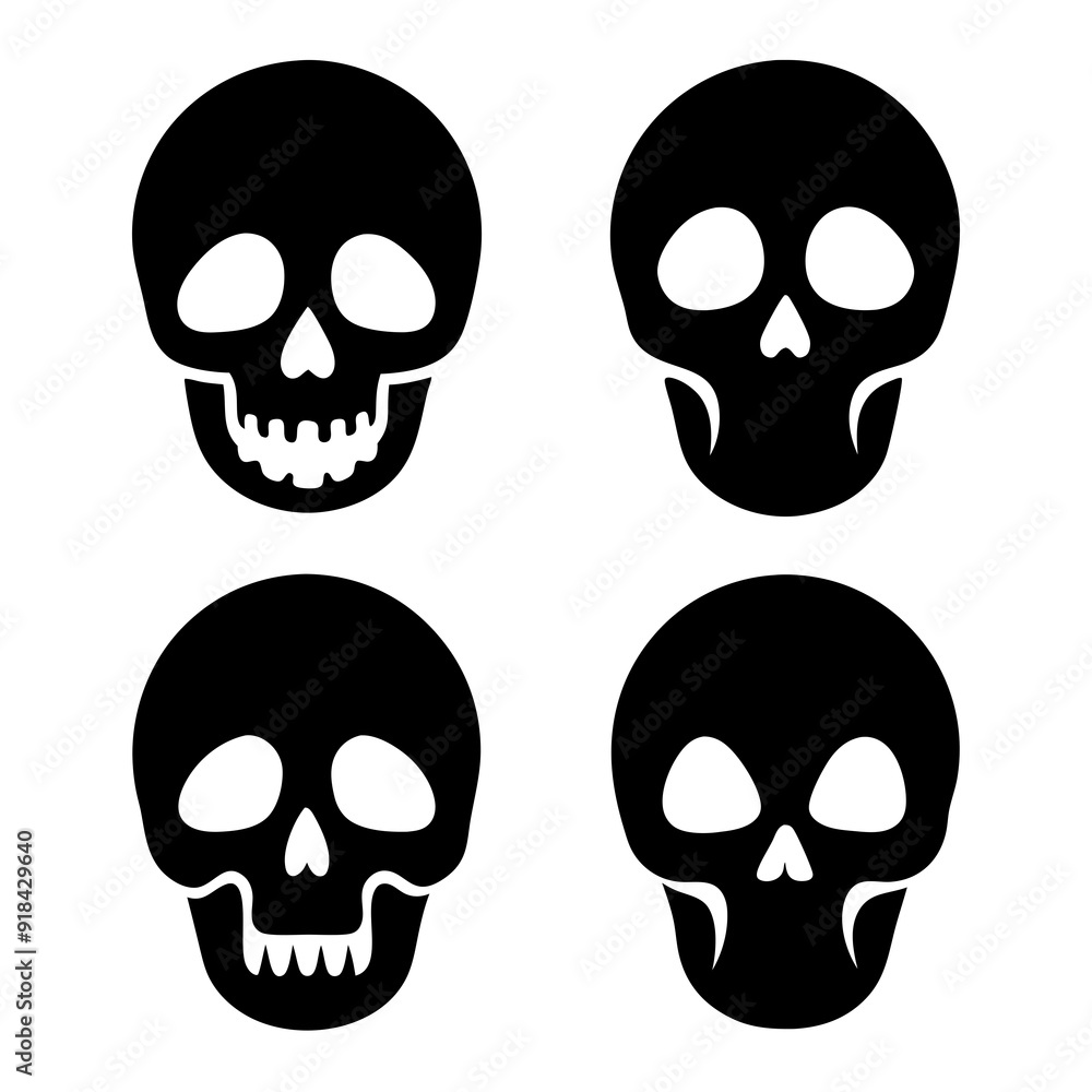 4 set skull icons silhouette vector illustration 4 set skull icons silhouette vector illustration
