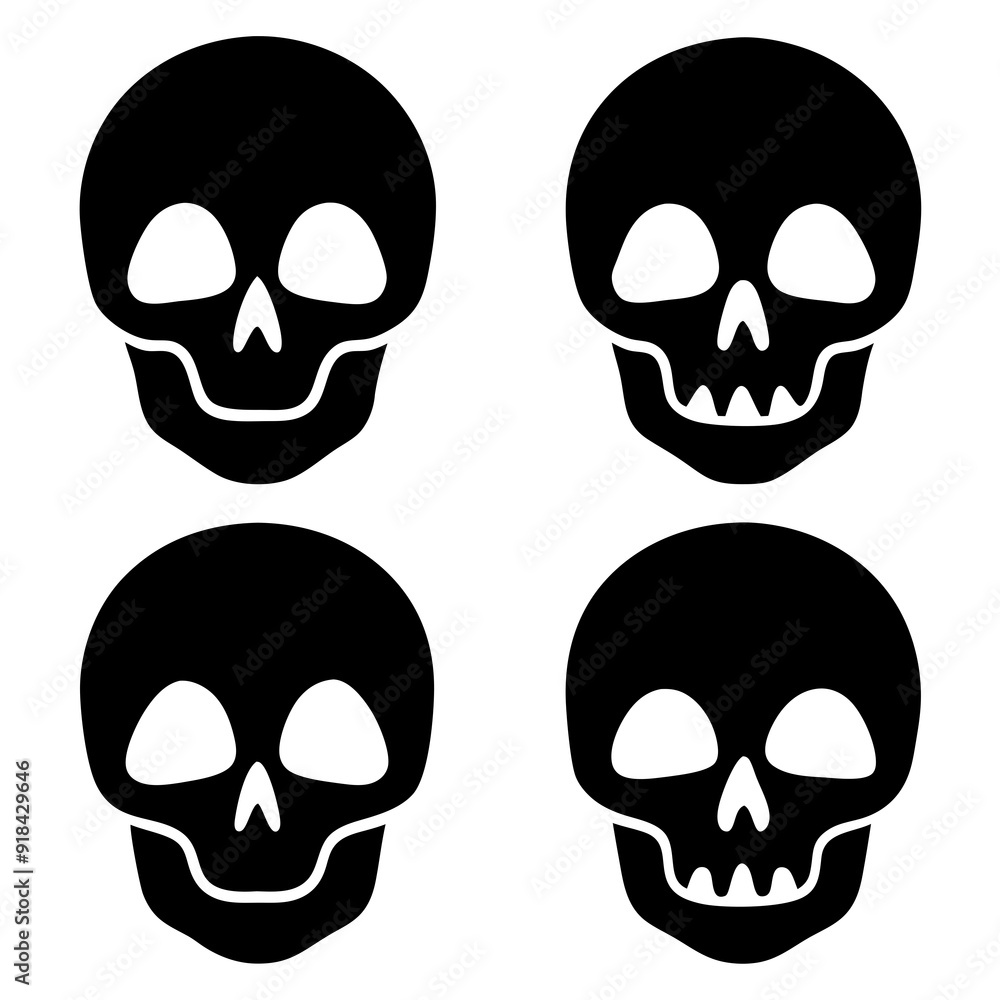 4 set skull icons silhouette vector illustration 4 set skull icons silhouette vector illustration