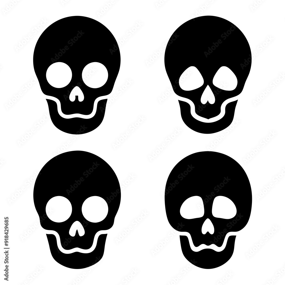 4 set skull icons silhouette vector illustration 4 set skull icons silhouette vector illustration