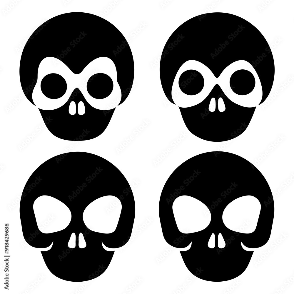 4 set skull icons silhouette vector illustration 4 set skull icons silhouette vector illustration