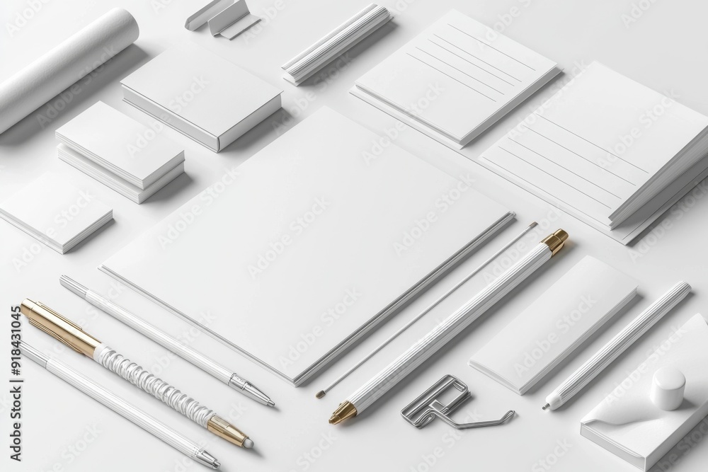 Naklejka premium Realistic blank stationery set mockup isolated created with generative ai