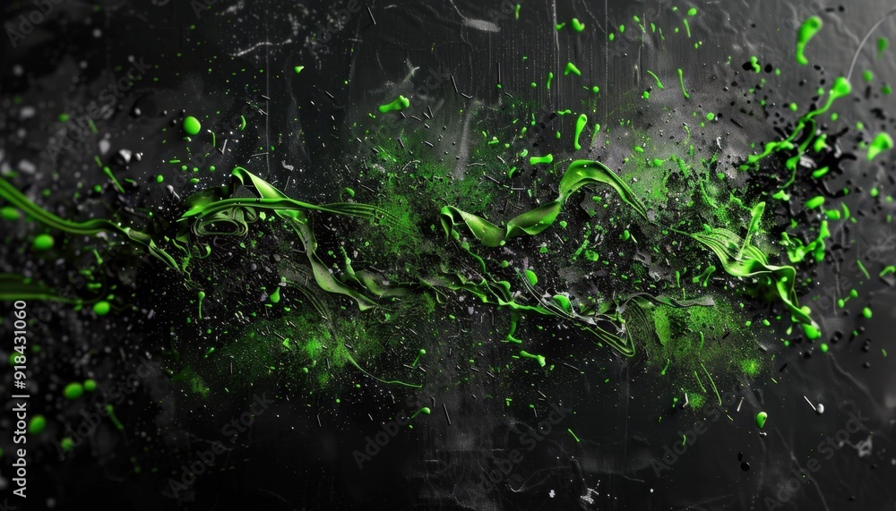 Abstract green paint splash on a dark background showcasing movement and texture Abstract green paint splash on a dark background showcasing movement and texture
