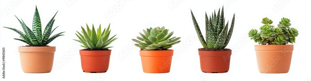 different house plants in pots, isolated on a white background different house plants in pots, isolated on a white background