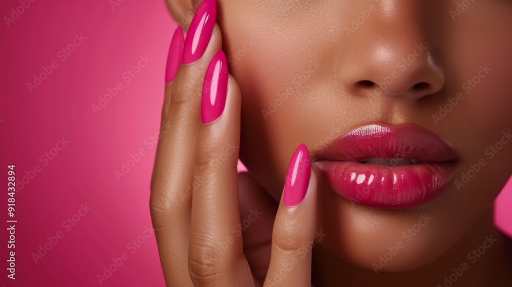 Model with perfectly manicured pink nails Model with perfectly manicured pink nails