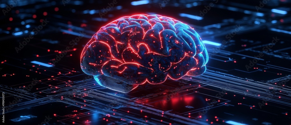 Neural Fusion. Futuristic Brain Connected to Circuit Board Neural Fusion. Futuristic Brain Connected to Circuit Board