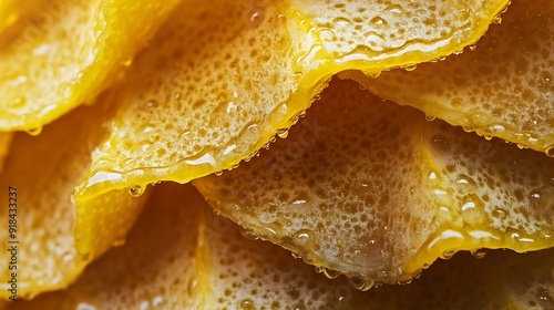 Close-up of Dewy, Yellow Citrus Fruit Rind