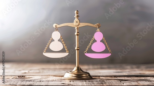 Gender equality  male and female symbols on scale, balance and parity shown on clear background