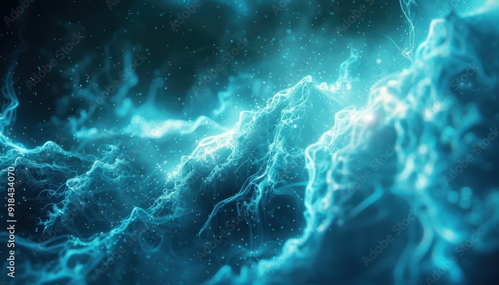 Abstract blue waves with glowing lines and particles in a dark environment Abstract blue waves with glowing lines and particles in a dark environment