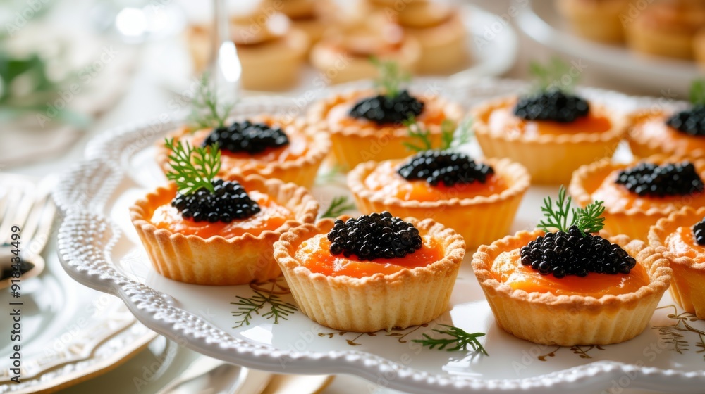 Elegant tartlets topped with caviar Elegant tartlets topped with caviar