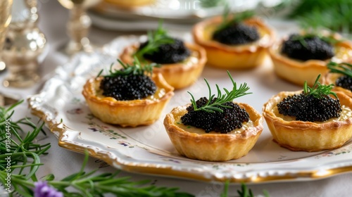 Elegant tartlets topped with caviar
