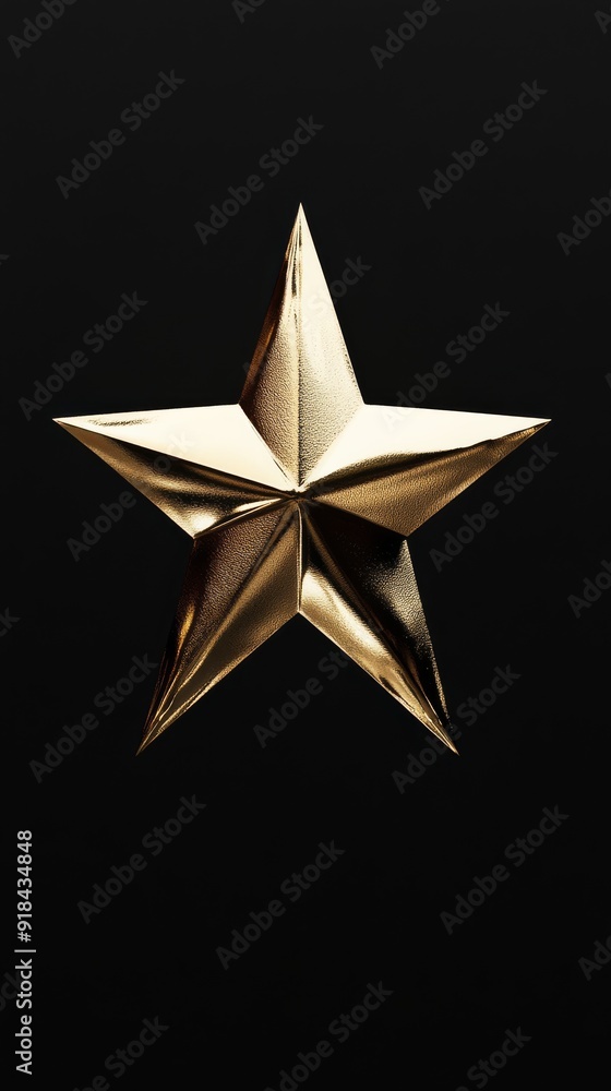 Obraz premium 3D rendering of a minimalistic golden star 80s style made of gold on a black background y2k high detail high quality high texture detail