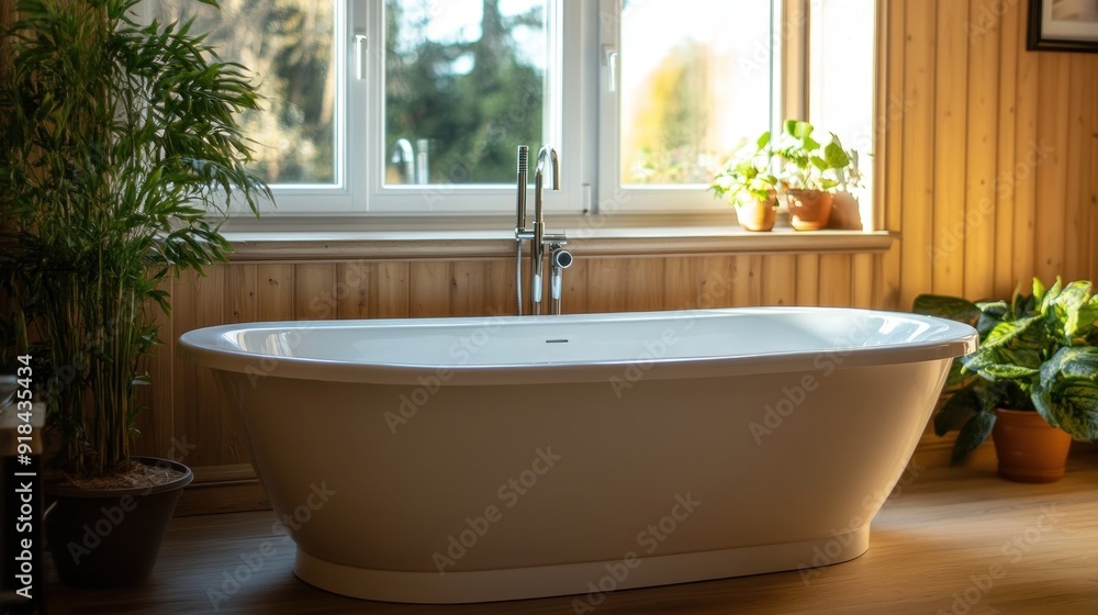Fototapeta premium Relaxing Bathroom with White Bathtub
