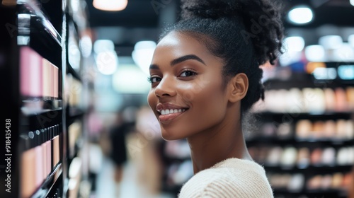 Beauty salon customers choosing beauty products
