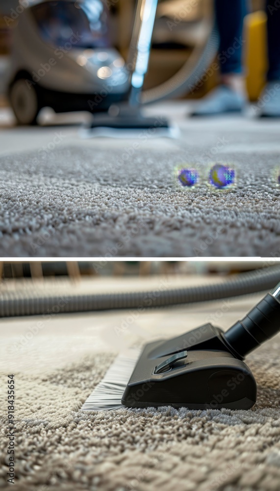 Efficient vacuum cleaner performance  before and after on carpet   realistic cleaning action image