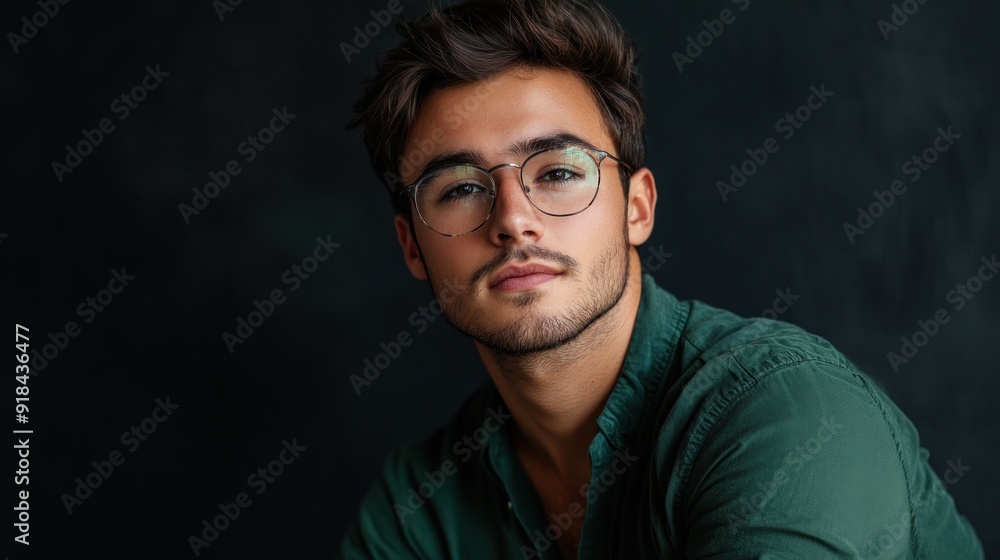 Fototapeta premium Portrait of a Young Man in Green Shirt