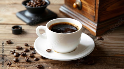 Coffee Cup with Beans and Grinder