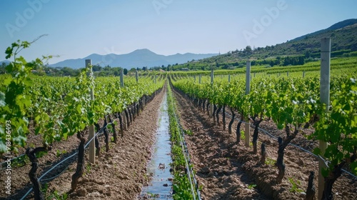 Drip irrigation system in vineyards