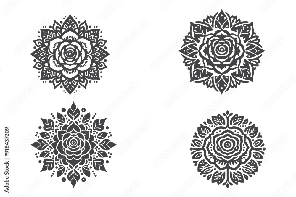 Simple Rose Mandala Design Silhouette Vector Style Simple Rose Mandala Design Silhouette Vector Style