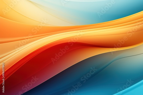 Abstract blue, orange, and red background with curved lines.