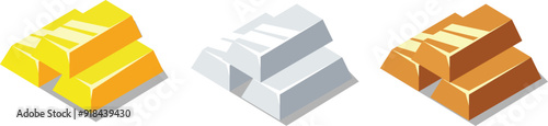 Gold ,silver, bronze bar icon set. eps10