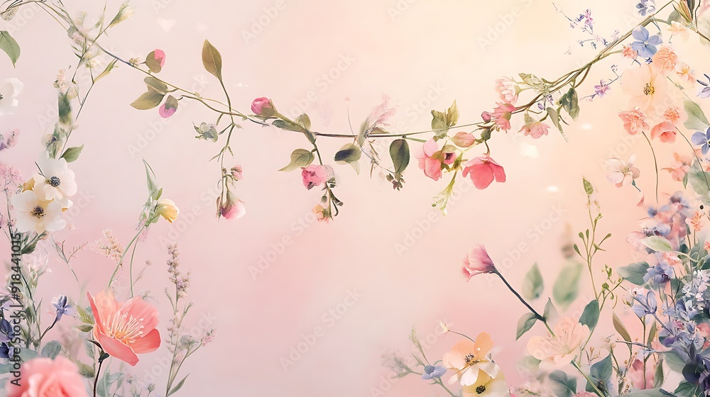 Fototapeta premium Delicate Pastel Floral Arrangement with Soft Blur