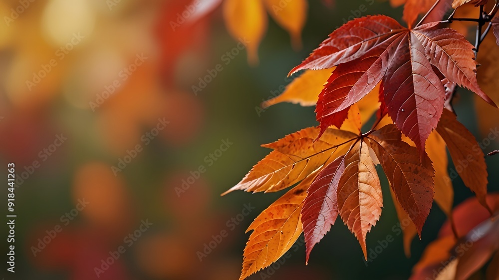 A bright fiery red and orange autumn leaves the background softly fading into warm autumn tones, emphasizing the intensity of the colors A bright fiery red and orange autumn leaves the background softly fading into warm autumn tones, emphasizing the intensity of the colors