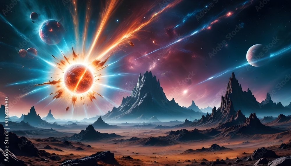 Outer space with alien planets and explosion Outer space with alien planets and explosion