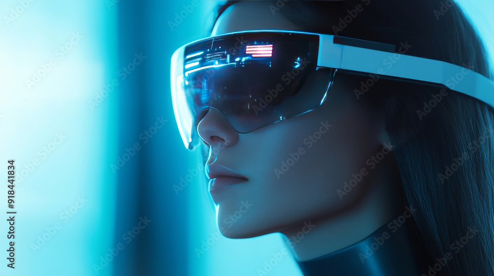 Futuristic woman with high-tech smart glasses concept. Futuristic woman with high-tech smart glasses concept.