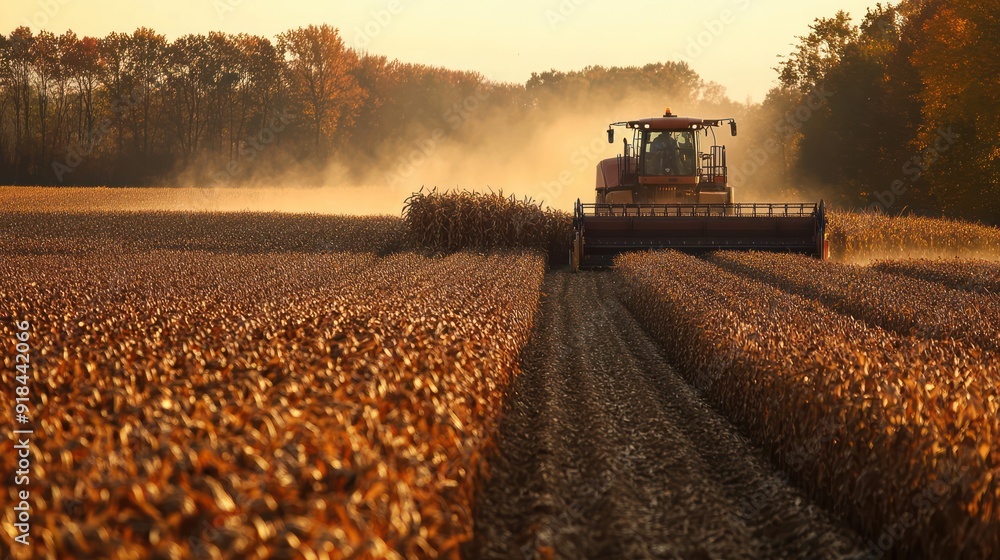 Fototapeta premium Harvesting machinery working in a corn field
