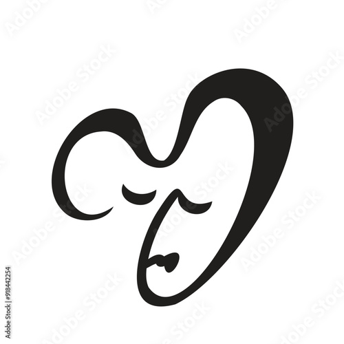 Abstract Drawing Woman Face, Minimal Portrait Art for Wall Design, Modern Wall Picture Print