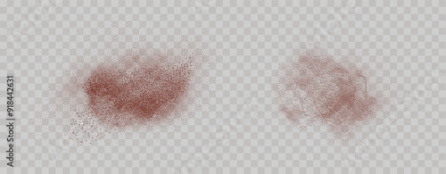 Grainy scatterings of  spicy burst . Splashes of  red pepper powder.Overlay effect chilli or paprika spice splatters. Vector realistic illustration of hot dried spice.