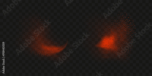 Grainy scatterings of  spicy burst . Splashes of  red pepper powder.Overlay effect chilli or paprika spice splatters. Vector realistic illustration of hot dried spice.