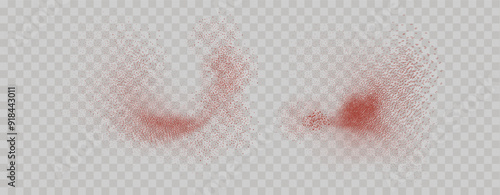 Grainy scatterings of  spicy burst . Splashes of  red pepper powder.Overlay effect chilli or paprika spice splatters. Vector realistic illustration of hot dried spice.