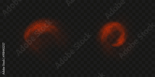 Grainy scatterings of  spicy burst . Splashes of  red pepper powder.Overlay effect chilli or paprika spice splatters. Vector realistic illustration of hot dried spice.