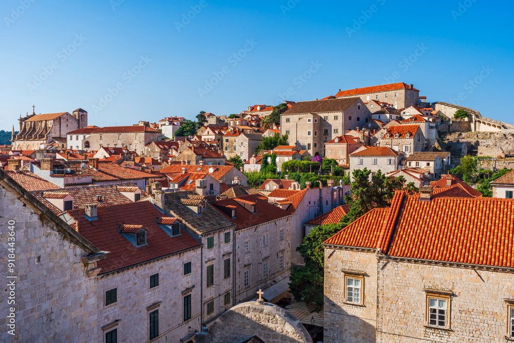 Obraz premium View of rooftops of Dubrovnik historic Old City and the City Walls, Croatia